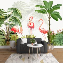 Custom Mural Flamingo Green Plant Hand Painted 3D Photo Wallpaper Modern Living Room Sofa TV Background Home Decor Wall Covering