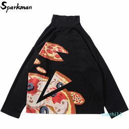 Fashion-Funny Pizza Print Sweatshirt Pullover Hip Hop Oversize Streetwear 2019 Harajuku Men Turtleneck Sweatshirt Hoodie Fashion Cotton