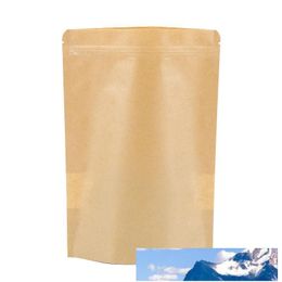 200Pcs Resealable packaging bags Food Moisture-proof Bags Window Bags Brown Kraft Paper Doypack Pouch for Snack Candy Cookie Baking