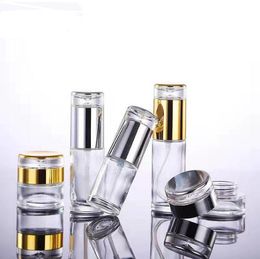Flacone per pompa in vetro trasparente ricaricabile vuoto (10 ml ~ 120 ml) per l'imballaggio di lozione, vasetti cosmetici per crema da viaggio piccolo contenitore 20 g 30 g 50 g SN1585