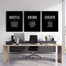 Inspirational Poster Modern Canvas Wall Art Grind Hustle Execute Life Quote Motivational Painting Prints Minimalism Wall Pictures for Office Decoration