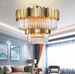2-layers Gold Crystal LED Chandelier Lighting Villas Large Living Dining Room Chandeliers Modern Home Staircase Decor Pendant Lamps Lights
