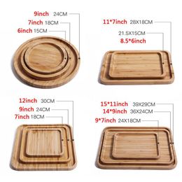 Round Square Wood Plate Dish Sushi Platter Dish Dessert Biscuits Plate Dish Tea Server Tray Cup Holder Pad 12 Sizes