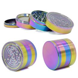 New Arrival 52mm 63mm 4-Piece Iceblue Rainbow Herb Grinder Alloy Zinc Metal Tobacco Herbal Grinders Smoke Spice Crusher Smoking