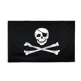 Wholesale 100% Polyester 3x5ft Stock Black Skull Crossbones Pirate Jolly Roger Flag