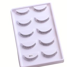 False Eyelashes 5 Pairs Bottom Lashes Pack Synthetic Hair Natural Daily Lower Reusable Clear Band B01