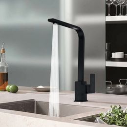 Modern Black Kitchen Sink Taps Mixer Tap Single Lever Basin Brass Mono Faucet