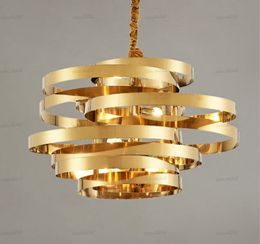 Modern Stainless Steel Gold Chandelier Circular Chandeliers Creative Tornado Atmosphere Pendant Light Luxury Dining Room Lamp Lighting