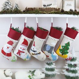 Christmas Linen Stocking Santa Snowman Xmas Tree Hanging Socks Xmas Kids Gifts Storage Bags Christmas Tree Pendant Gift Bag