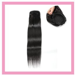 Indian 100% Human Hair Ponytails Straight Natural Colour Wholesale 100g/piece Ponytail Hair Extensions Double Wefts Straight Soft 10-24inch