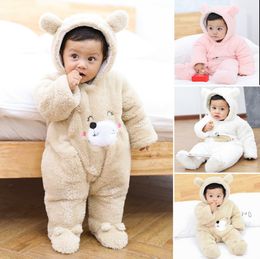 Winter Baby Clothes Infant Newborn Hoodie Rompers Flannel Toddler Boy Romper Cartoon Girls Jumpsuit Warm Children Climbing Suits DW4594