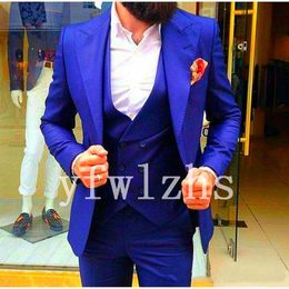 Handsome One Button Groomsmen Peak Lapel Groom Tuxedos Men Suits Wedding/Prom/Dinner Best Man Blazer(Jacket+Pants+Tie+Vest) W298
