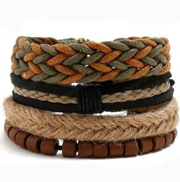 100% genuine leather bracelet DIY Wax rope Hemp rope Men's Combination suit Bracelet size can be adjusted 4styles/1set