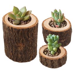 그 루터 기 캔들 홀더 3pcs / 세트 기둥 소박한 나무 나무 촛대 미니 화분 야외 정원 succulents flowerpot