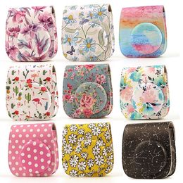 Popular fashion designer personal style printed flower crossbody sling pu leather camera bag for Fujifilm instax mini 11