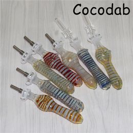 Glass Nectar With Titanium Tips Quartz Tip Hookahs Food Grade Silicone Nectar Portable Smoking Accessories For Wax Dab Rigs