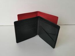 Top Fame Paris Premium Red Leather Slender Wallet Red Black Wallet Genuine Leather Outdoor Sport Bag Water ripple Folding credit card bag