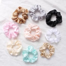 9 colors Satin Scrunchie Women Girls Elastic Hair Rubber Bands Accessories Solid color Women Tie Hair Ring Rope Ponytail Holder Headdress
