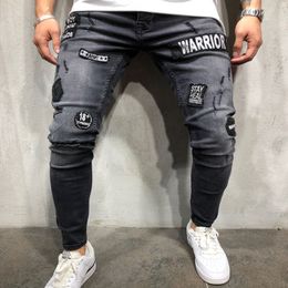 Men's Jeans 2021 Fashion Mens Hole Embroidery Hip-hop Slim Men Skinny Clothes Asian Size