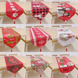 Christmas Table Cloth Runner Flag Santa Claus Banquet Home Decoration Embroidered Xmas Table Decoration Cover Mat Cloth Cover