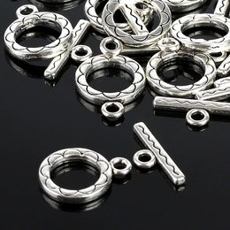 100Sets/lot Tibetan Silver Plated Toggle Clasp Ring 12*15mm Flower Design Round Clasps For Bracelet Necklace Diy Jewelry Findings