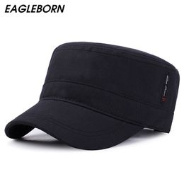 EAGLEBORN 2020 Classic Vintage Flat Top Mens Washed Caps And Hat Adjustable Fitted Thicker Cap Winter Warm Military Hats For Men T200720