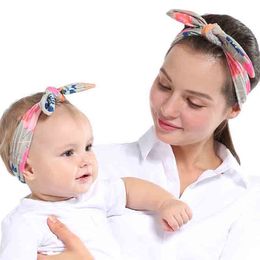 2pcs/set Soft Cotton Mom Baby Rabbit Ears Headband Bow Headwear mother daughter Fashion Accessories for Women Kids gift will and sandy