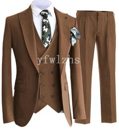 New Style One Button Handsome Peak Lapel Groom Tuxedos Men Suits Wedding/Prom/Dinner Best Man Blazer(Jacket+Pants+Tie+Vest) W267