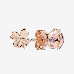 NEW Clover and Ladybird Stud Earrings Rose gold plated Wedding Jewellery for Pandora 925 Silver Earring with Original box for Women