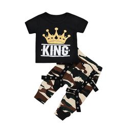 Baby Camouflage Outfits Boys Letter Print Top T-shirt + Camo Pants 2pcs/set Cotton Summer Fashion Boutique Kids Clothing Sets M2448