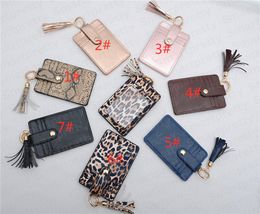 INS Tassel Designer Keychains Clutch Bag Women Girls Pu Leather Card Holders Coin Purse Leopard Mini Handbag Pouch Key Rings Totes E31708
