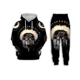 New Men/Wome Native Indian Wolf Funny 3D Print Casual Fashion Hoodies/Sweatpants Hip Hop Tracksuits ZX05