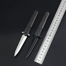 1Pcs New Ball Bearing Flipper Folding Knife M390 Spear Point Satin/Black Stone Wash Blade CNC Carbon Fibre Handle EDC Knives