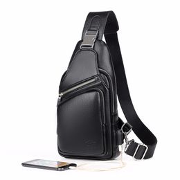 Designer- Fashion Mens Shoulder Bag Burglarproof Black Leather Mens Chest Bag Usb Charging Crossbody Bags Travel Bag J190702
