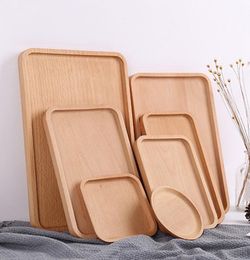 Beech Wood Tray Wooden Dish Plate Dessert Serving Tray Mat Fruit Seasoning Holder Dessert Snack Organizer Storage Plate Pads IIA274