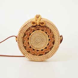 Abera Round Straw Bags Women Summer Rattan Bag Handmade Woven Beach Corss Body Shoulder Bag Circle Bohemia Handbag Bali Travel