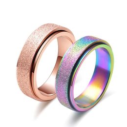 Wholesale Rose Gold Titanium Steel Frosted Rotating Rings Colourful Pearl Sand Ring Jewellery