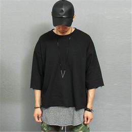 Man Loose Shoulder T-shirt Fashion Trend Wearable On Both Sides Tee Designer Male Harajuku Style Half Sleeve Tops Unique New Causal Tshirt