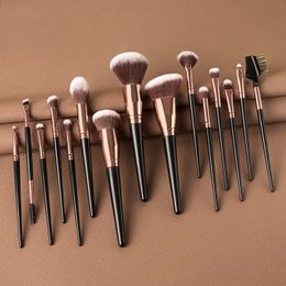 15pcs Makeup Brushes Premium Synthetic Contour Concealers Foundation Powder Eye Shadows Eyebrow Makeup Brushes tools with Champagne Gold