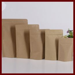 15*24+4 100pcs brown self zip lock kraft paper bags stand up for gifts sweets and candy food tea Jewellery retail package paper