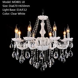 Modern White Elegant Chandelier Crystal Light Glass Lobby Crystal Pendant Lamp Lusters Pendelleuchte with 8 Lampholders MD801 for Livingroom