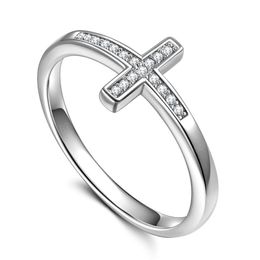 Hot Fashion Jewely Cross Ring Micro Zircon Copper Plated Silver Ring