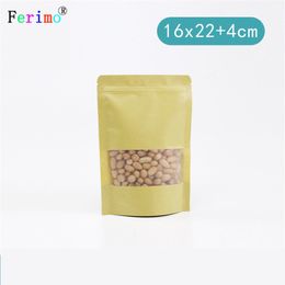 16*22cm100pcs window kraft paper general bag black tartary buckwheat tea self-reliance sealed bag kraft paper food packaging bag