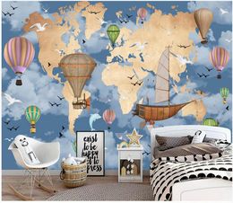 Custom photo wallpapers for walls 3d mural wallpaper Cartoon world map balloon kids room bedside sofa mural background wall paper home decor