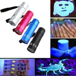 Hot Mini Portable Aluminium UV Ultra Violet Blacklight 9 LED UV Flashlight Torch Light Lamp Party Gift