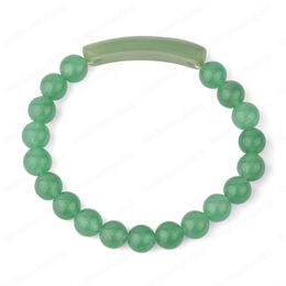 Natural Stone Strand Bracelet for Women 8mm Healing Pink Quartz Green Aventurine Rectangle Bar Simple Beaded Bracelets