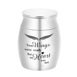 142x98mm Pets /Human Cremation Urns, Ashes Keepsake Jar, Silver Memorial Mini Urn Funeral Urn - Your Wings were Ready My Heart was Not