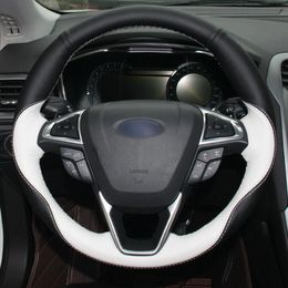 Custom Made DIY Anti Slip White Black Leather Car Steering Wheel Cover for Ford Mondeo 13-14 EDGE 15-16