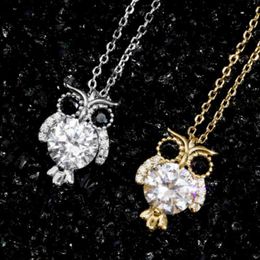 925 Sterling Silver Fine Quality Womens Bling Cubic Zirconia Set Cute Owl Charm Necklace Chain Diamond Jewellery Birthday Gift For Women Girls