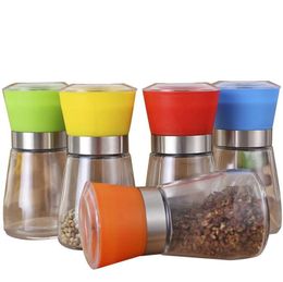 Pepper Grinders Manual Glass Pepper Muller Creative Hand Movement Black Pepper Grinder Bottle Seasoning Pot Colorful Condiment LSK236